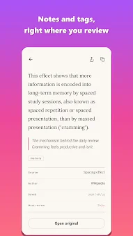Acorny: Remember what you read screenshot