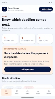 ProofStash Warranty Tracker screenshot