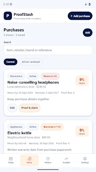 ProofStash Warranty Tracker screenshot