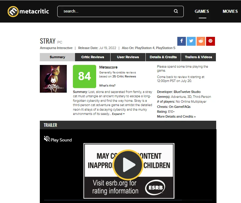 Stray - симулятор життя кішок у світі кіберпанку  