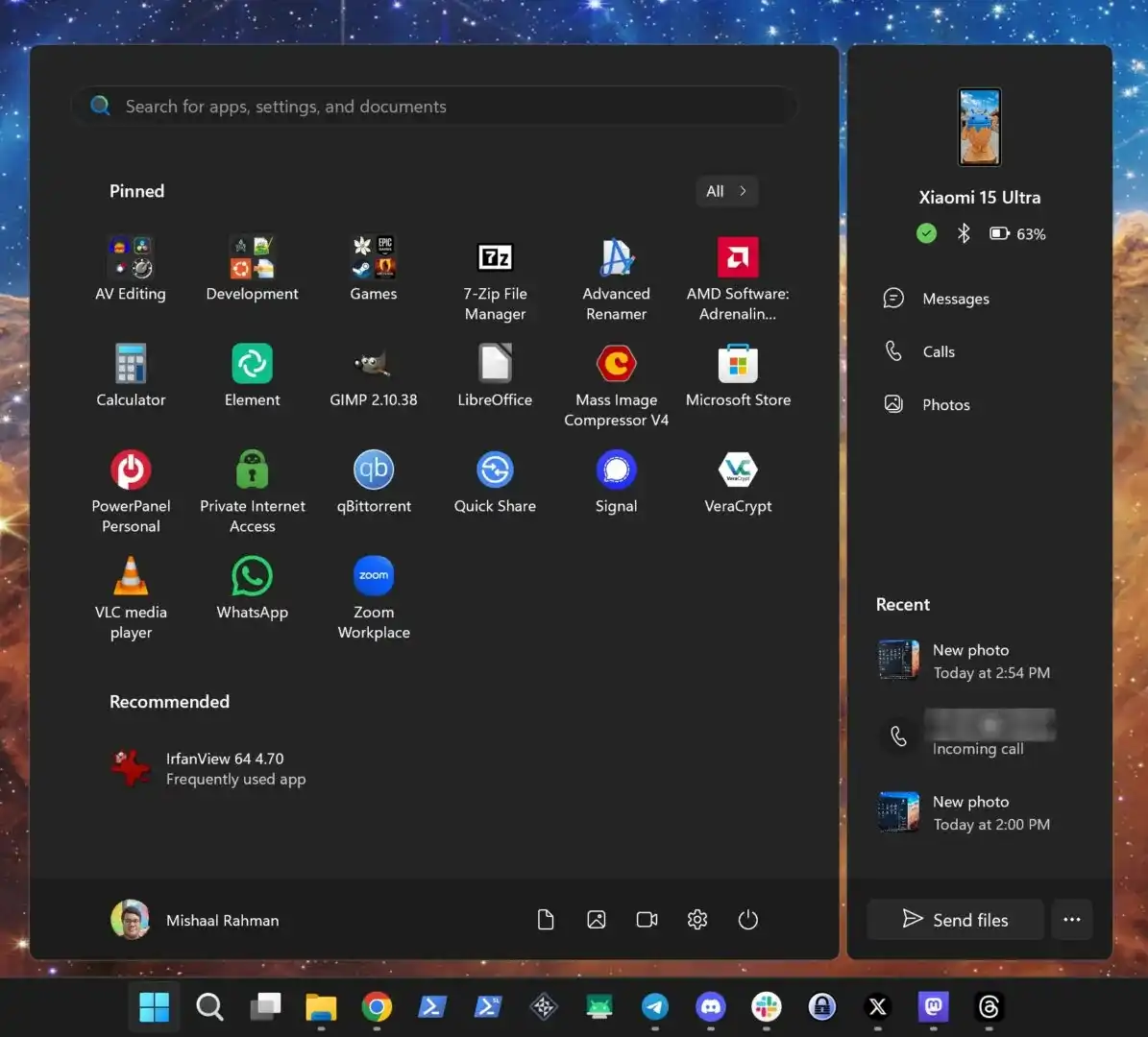Windows 11 оновлює меню "START" за допомогою інтеграції за допомогою смартфонів Android