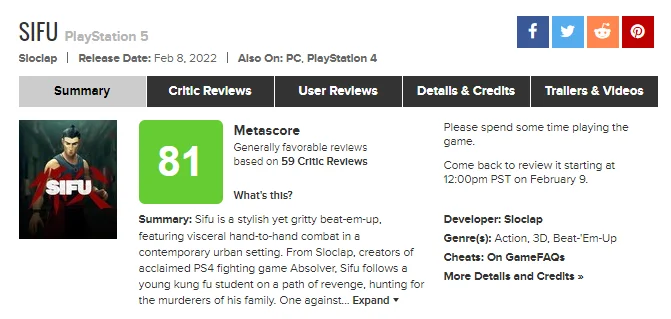 Hardcore Kung Fu Action Sifu отримав хороші відгуки від критиків